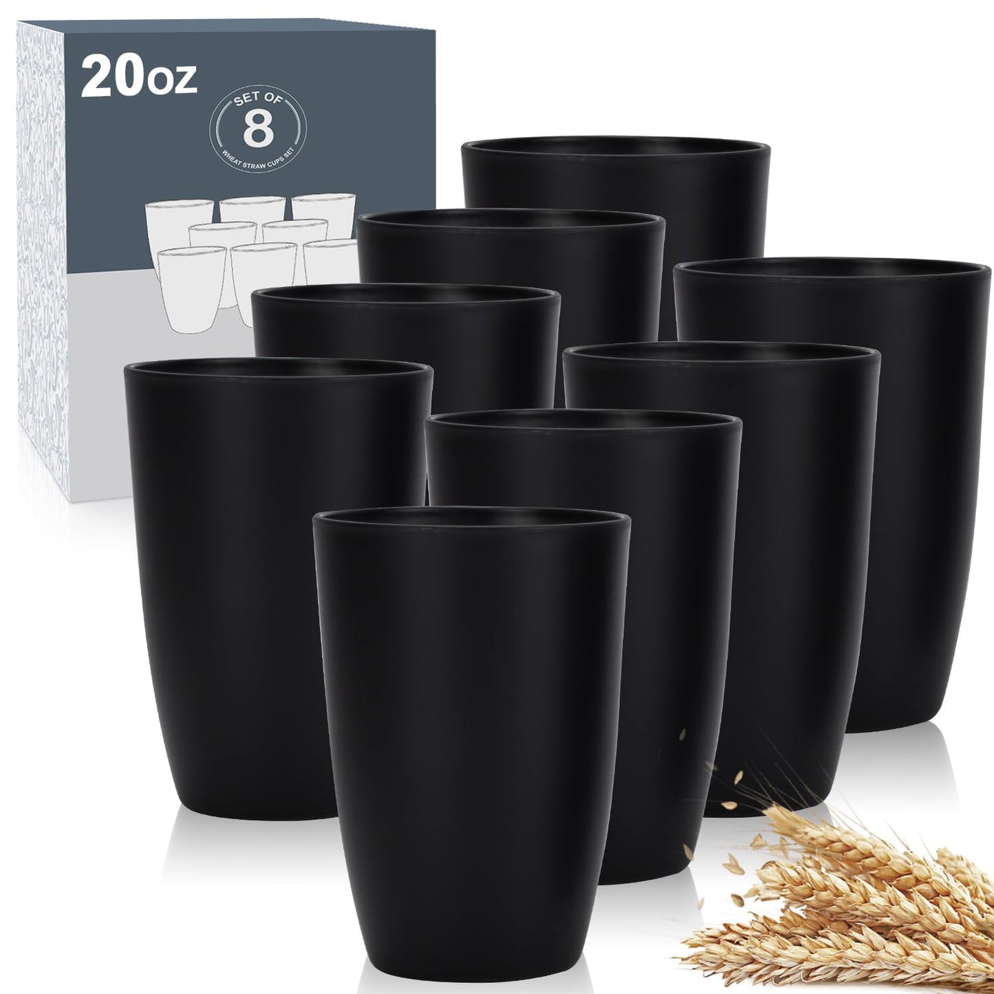 Wheat Straw Cups 8 PCS Good Alternative to Plastic Reusable Cups 20 oz Unbreakable Drinking Cup Reusable Dishwasher Safe Water Plastic Glasses Colorful Series
