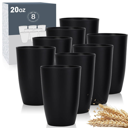 Wheat Straw Cups 8 PCS Good Alternative to Plastic Reusable Cups 20 oz Unbreakable Drinking Cup Reusable Dishwasher Safe Water Plastic Glasses Colorful Series