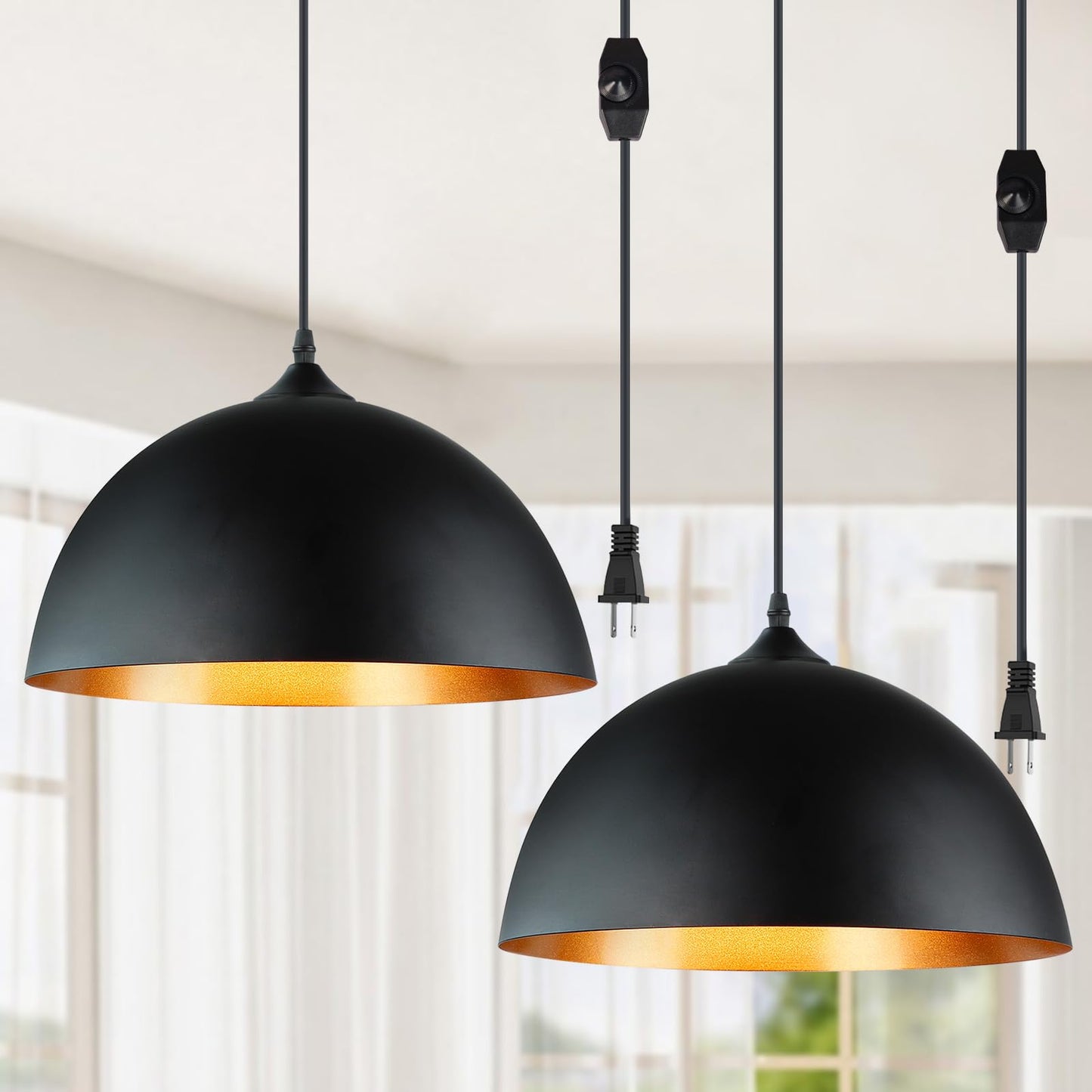 DLLT Goldene Pendelleuchten, klassische Pendellampe, E26 industrielle Metall-Hänge-LED-Pendelleuchte für Küche, Schlafzimmer, Esszimmer, Flur, Loft, Restaurant, Bar, Eingangsbereich 