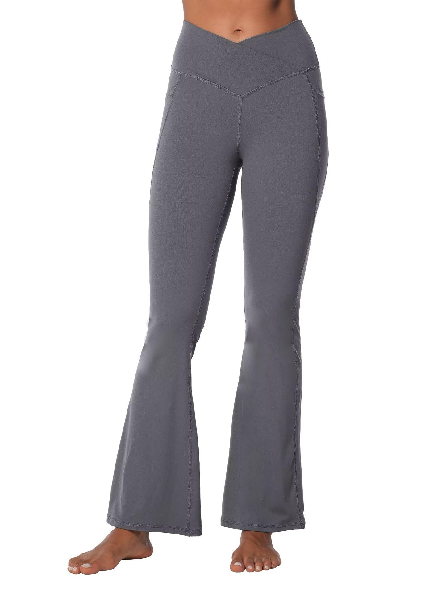 Sunzel Flare Leggings for Women with Pockets, Crossover Yoga Pants with Tummy Control, High Waisted and Wide Leg