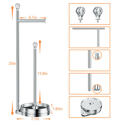 Weighted Freestanding Toilet Paper Holder – Metal Bathroom Stand with Crystal Accent