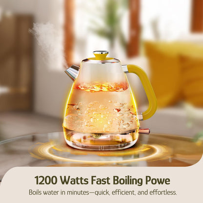 Hazel Quinn Retro Electric Kettle - 1.7 Liters / 57.5 Ounces Tea Kettle with Thermometer, All Stainless Steel, 1200 Watts Fast Boiling, BPA-free, Cordless, Automatic Shut Off.