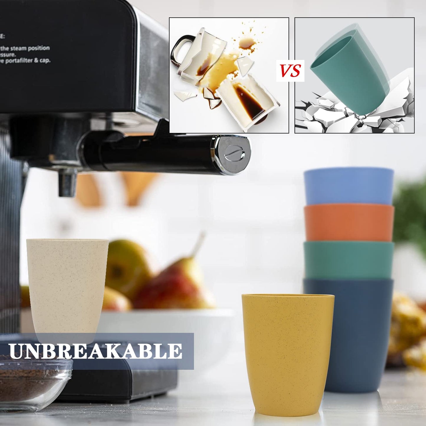 Homienly Wheat Straw Cups – Reusable, Unbreakable, Tumblers, Stackable & Dishwasher Safe