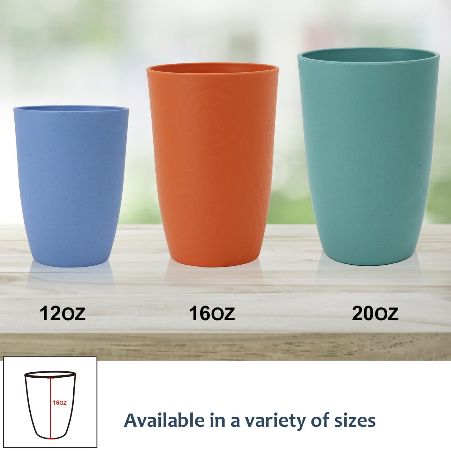 Homienly Wheat Straw Cups Plastic Cups Unbreakable Drinking Cup Reusable Dishwasher Safe Water Glasses Plastic Stackable Water Tumblers in Multi color(20 OZ 8 PCS)