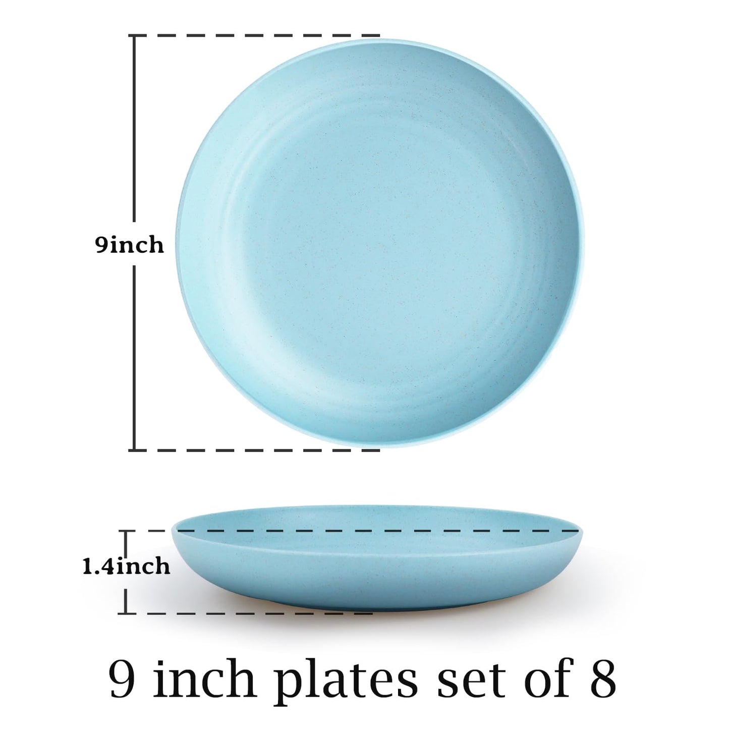 Homienly Deep Dinner Plates Set of 8 Alternative for Plastic Plates Microwave and Dishwasher Safe Wheat Straw Plates for Kitchen Unbreakable Kids Plates with 4 Colors (Classic Bright, 9 inch)