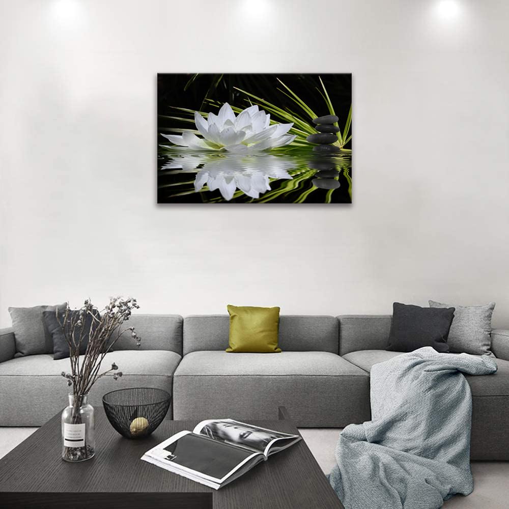 Canvas Prints Art Lotus Floral Pictures Wall Art for Zen Office Decor Meditation Poster Modern Artwork Painting Framed Ready to Hang(12x16inch)