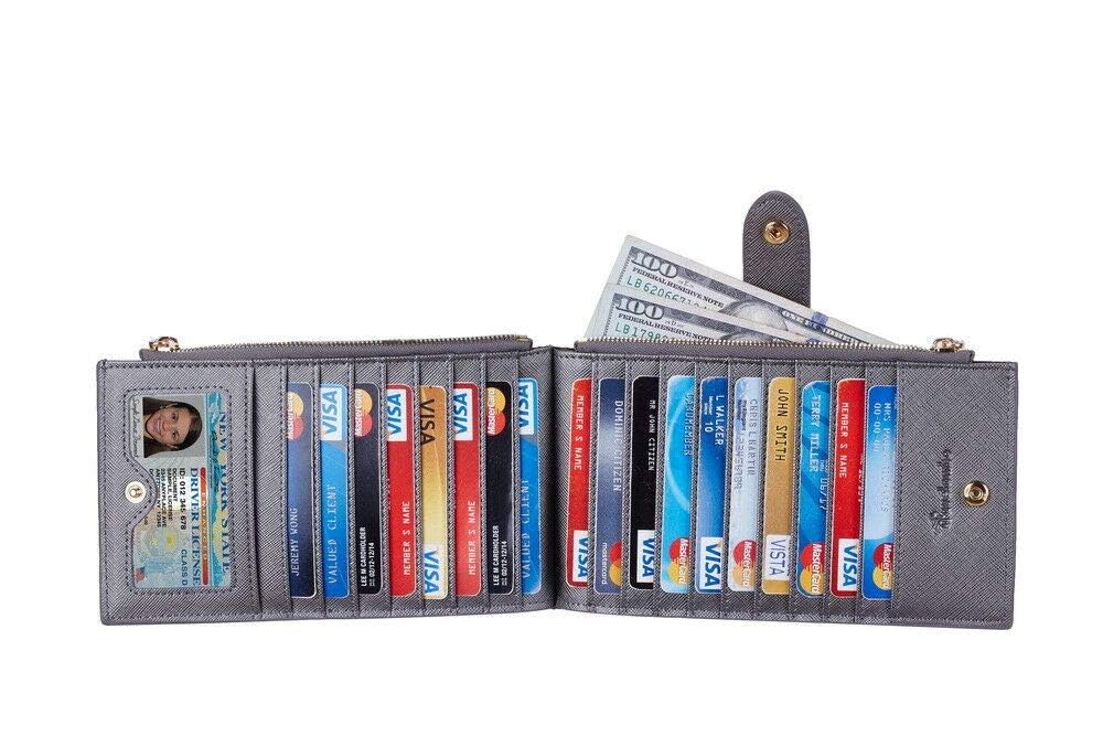 Travelambo RFID Wallet Women Large Size Bifold Multi Card Wallet Case with Zipper Pocke Credit Card Holder for Women