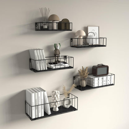 Floating Shelves Wall Mounted Set of 5, Hanging Wall Shelf with Rail for Bathroom, Bedroom, Living Room, Kitchen