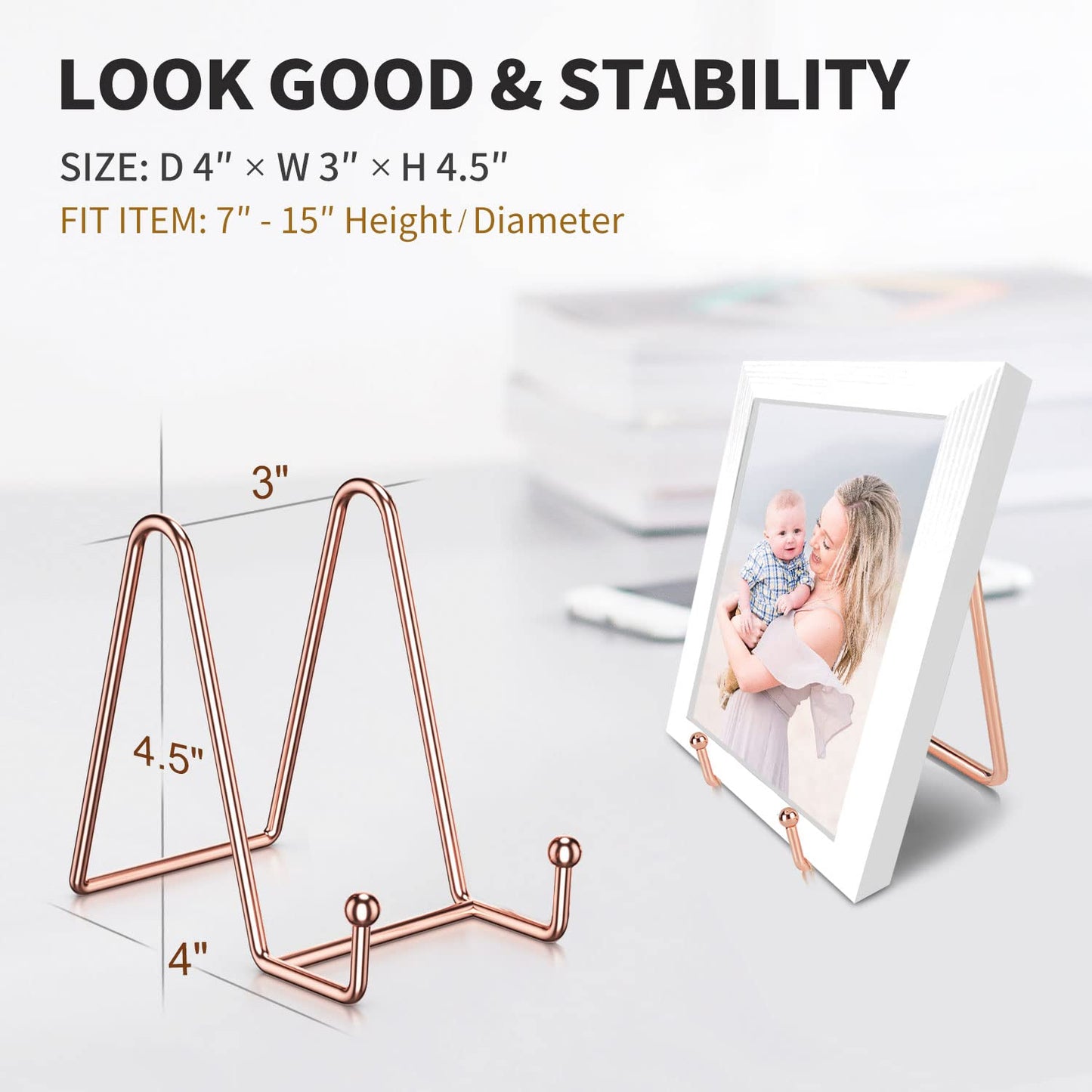 Livelab Plate Stands for Display, 3 Pack 6 Inch Picture Stand Black Iron Easel Decorative Plate Holder Display Stand, Metal Photo Frame Stand for Pictures, Decorative Dish, Book, Tabletop Art