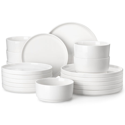 MALACASA 12 Pieces Porcelain Dinnerware Set, Modern White Dish Set for 4, Premium Serving Plates and Bowls Sets, Chip and Scratch Resistant Dishware Sets Kitchen Dishes Dining Ware Set, Series LEAH