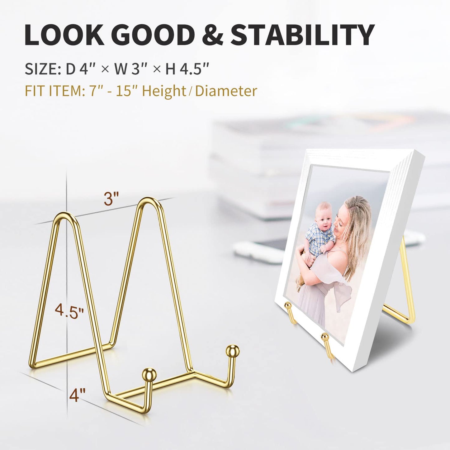 Livelab Plate Stands for Display, 3 Pack 6 Inch Picture Stand Black Iron Easel Decorative Plate Holder Display Stand, Metal Photo Frame Stand for Pictures, Decorative Dish, Book, Tabletop Art