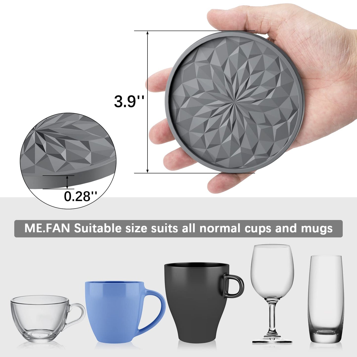 Dessous de verre en silicone ME.FAN [Lot de 6] Dessous de verre avec support - Dessous de verre - Tapis de tasse pour boissons - Pour boissons chaudes ou froides Épais, antidérapant, antiadhésif, plateau profond Bleu sarcelle 