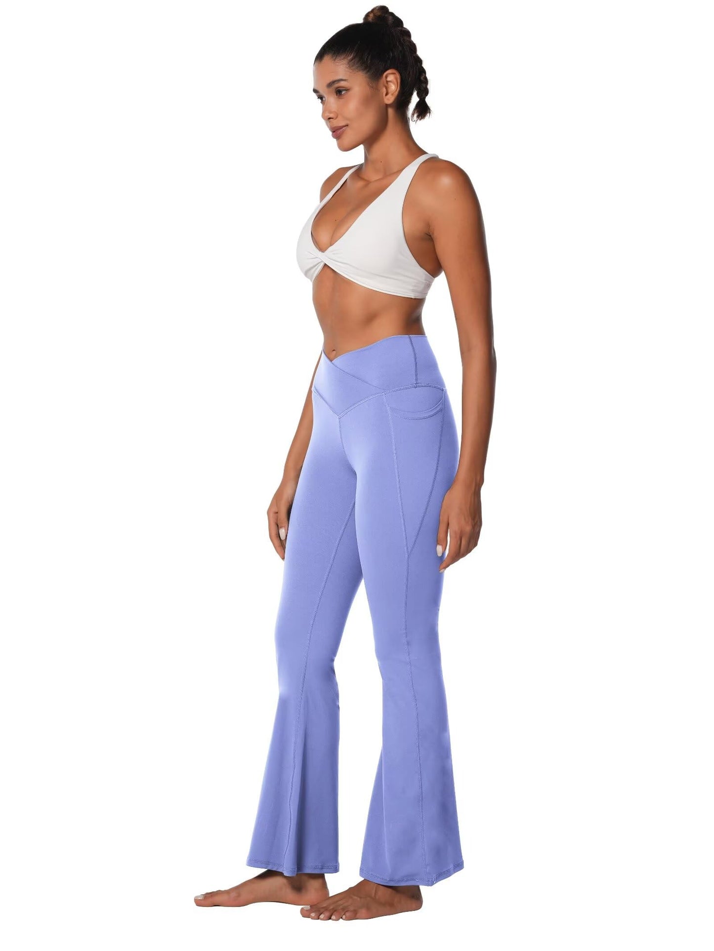 Sunzel Flare Leggings for Women with Pockets, Crossover Yoga Pants with Tummy Control, High Waisted and Wide Leg