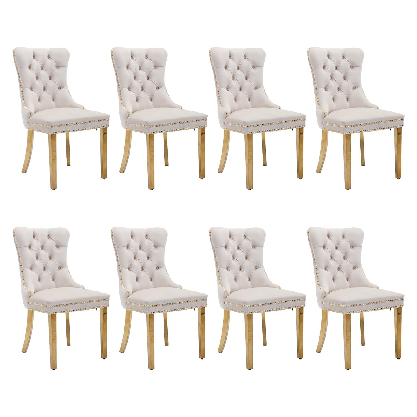 Lot de 8 chaises de salle à manger en cuir SoarFlash, chaise d'appoint à dossier haut, chaise d'appoint rembourrée moderne avec anneau de dossier à boutons, pieds en bois massif (noir et gris) 