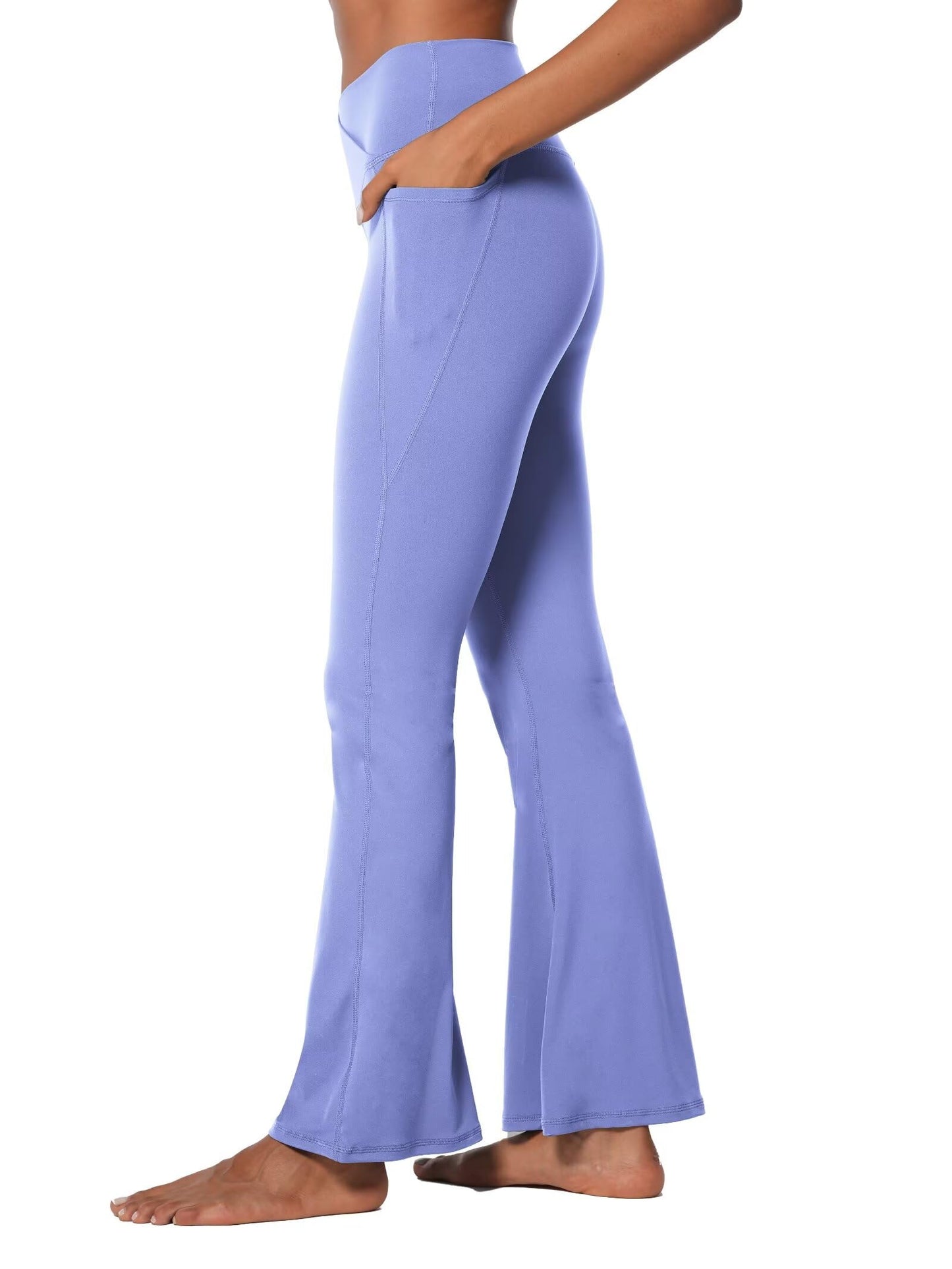 Sunzel Flare Leggings for Women with Pockets, Crossover Yoga Pants with Tummy Control, High Waisted and Wide Leg