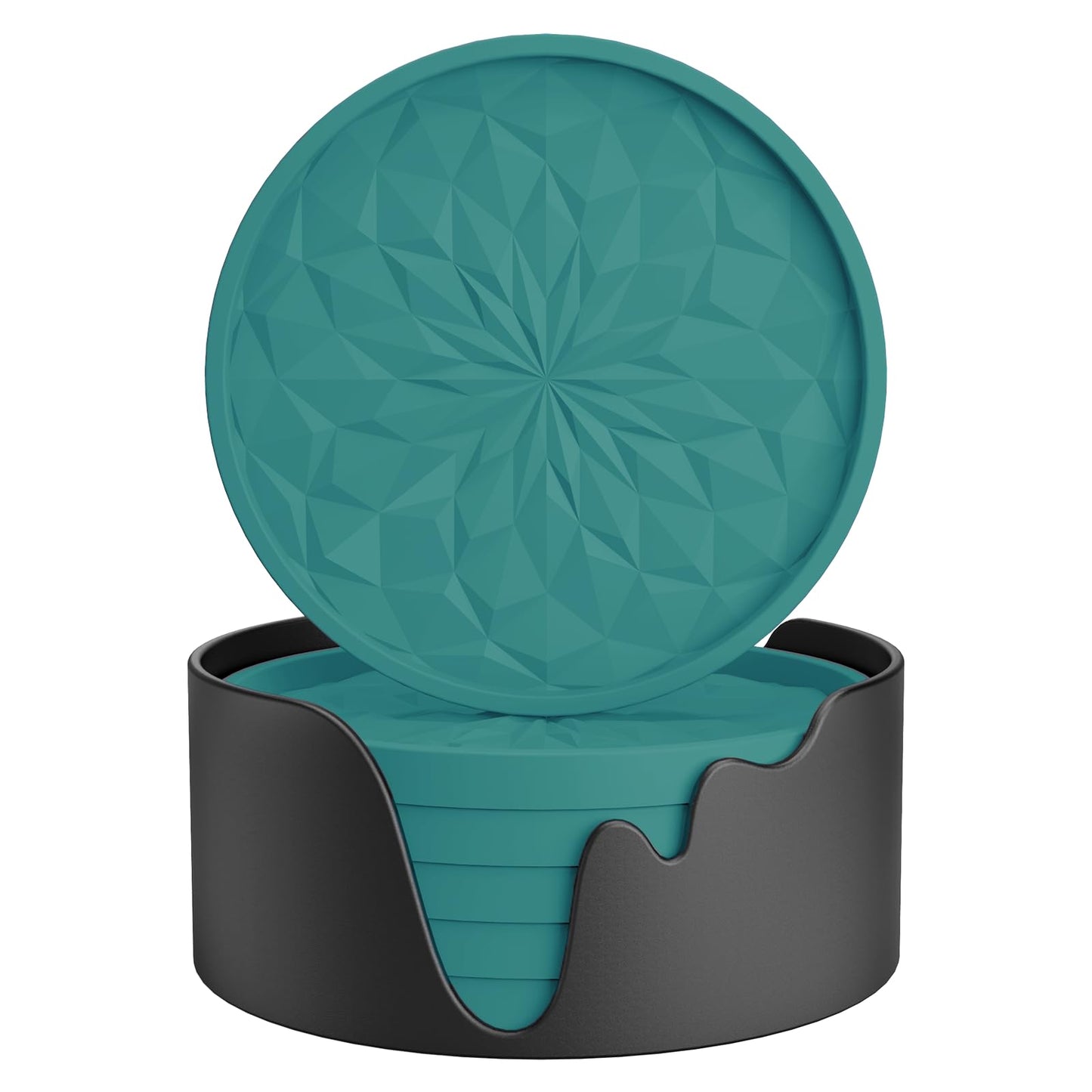 Silicone Coasters with Holder – 6-Pack, Thickened Non-Slip Deep Tray Drink Coasters