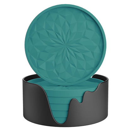 Silicone Coasters with Holder – 6-Pack, Thickened Non-Slip Deep Tray Drink Coasters