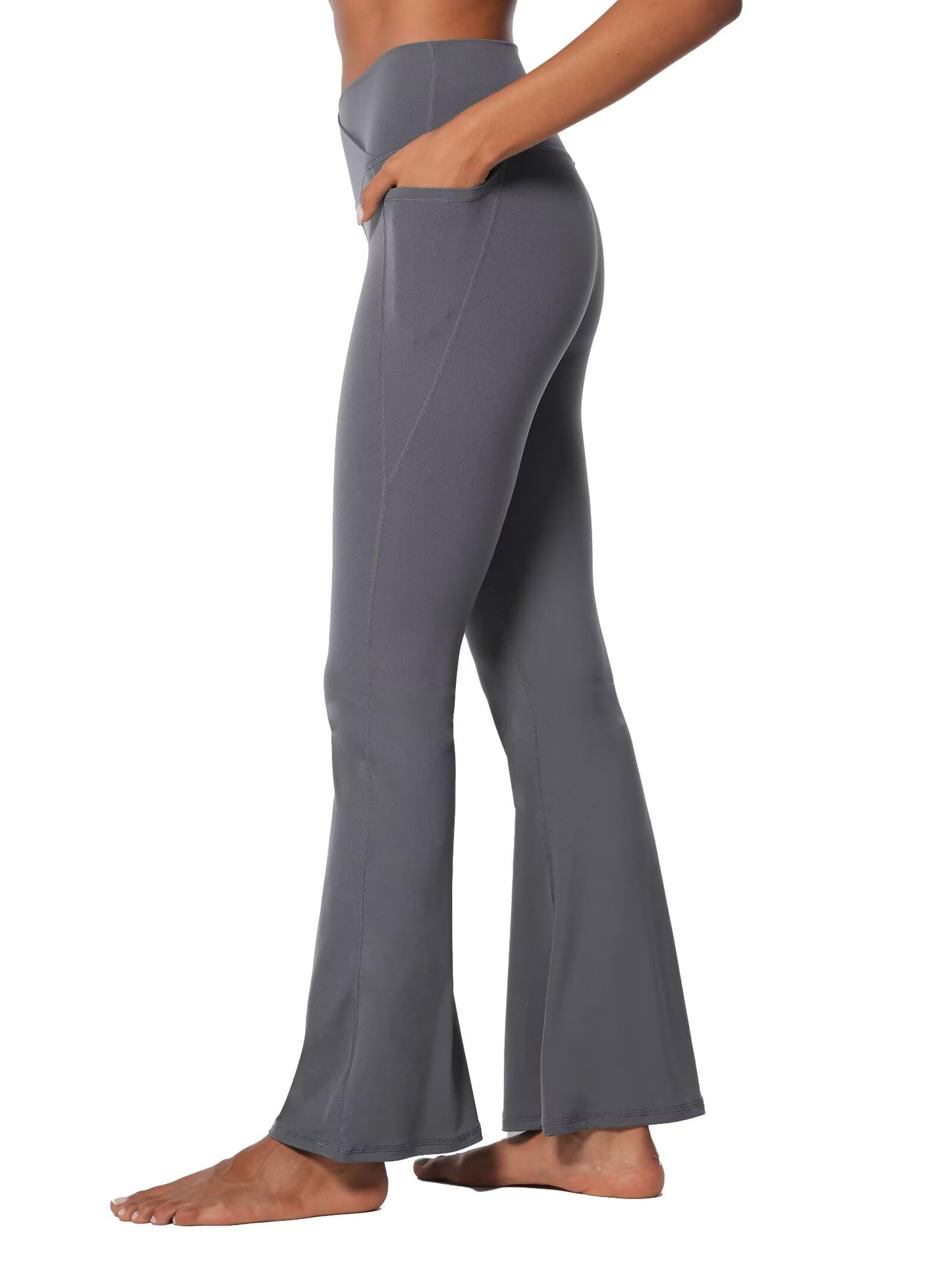 Sunzel Flare Leggings for Women with Pockets, Crossover Yoga Pants with Tummy Control, High Waisted and Wide Leg