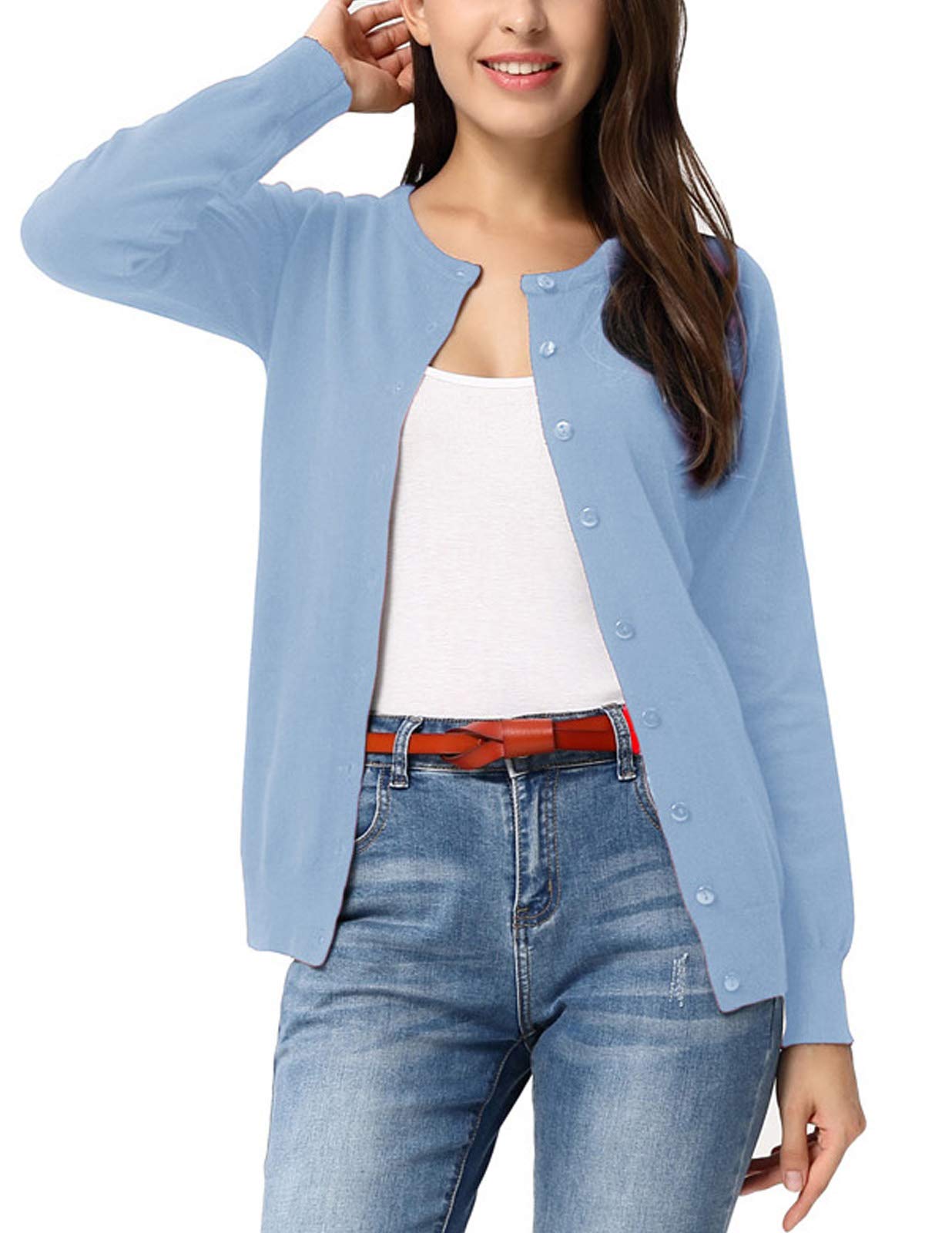 GRACE KARIN Cardigan en tricot à manches longues et col ras du cou pour femme