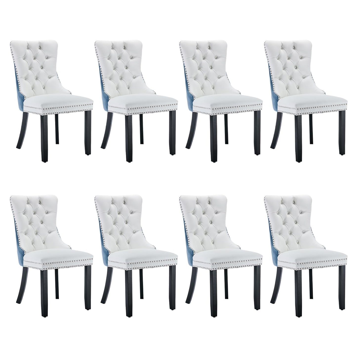 Lot de 8 chaises de salle à manger en cuir SoarFlash, chaise d'appoint à dossier haut, chaise d'appoint rembourrée moderne avec anneau de dossier à boutons, pieds en bois massif (noir et gris) 