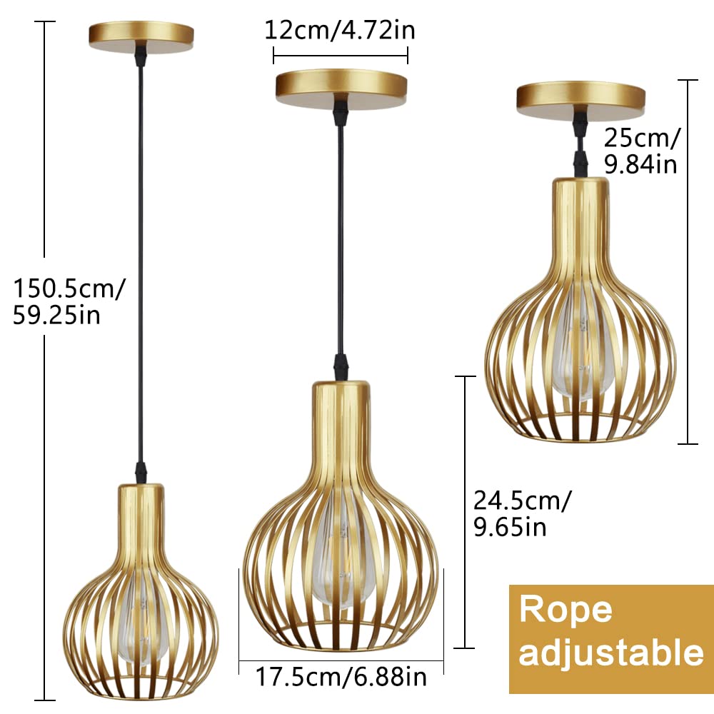 DLLT Gold Pendant Ceiling Lights Fixtures, Classic Pendant Lamp, E26 Industrial Metal Hanging Pendant Led Lighting for Kitchen, Bedroom, Dining Room, Hallway, Loft, Restaurant, Bar, Entryway