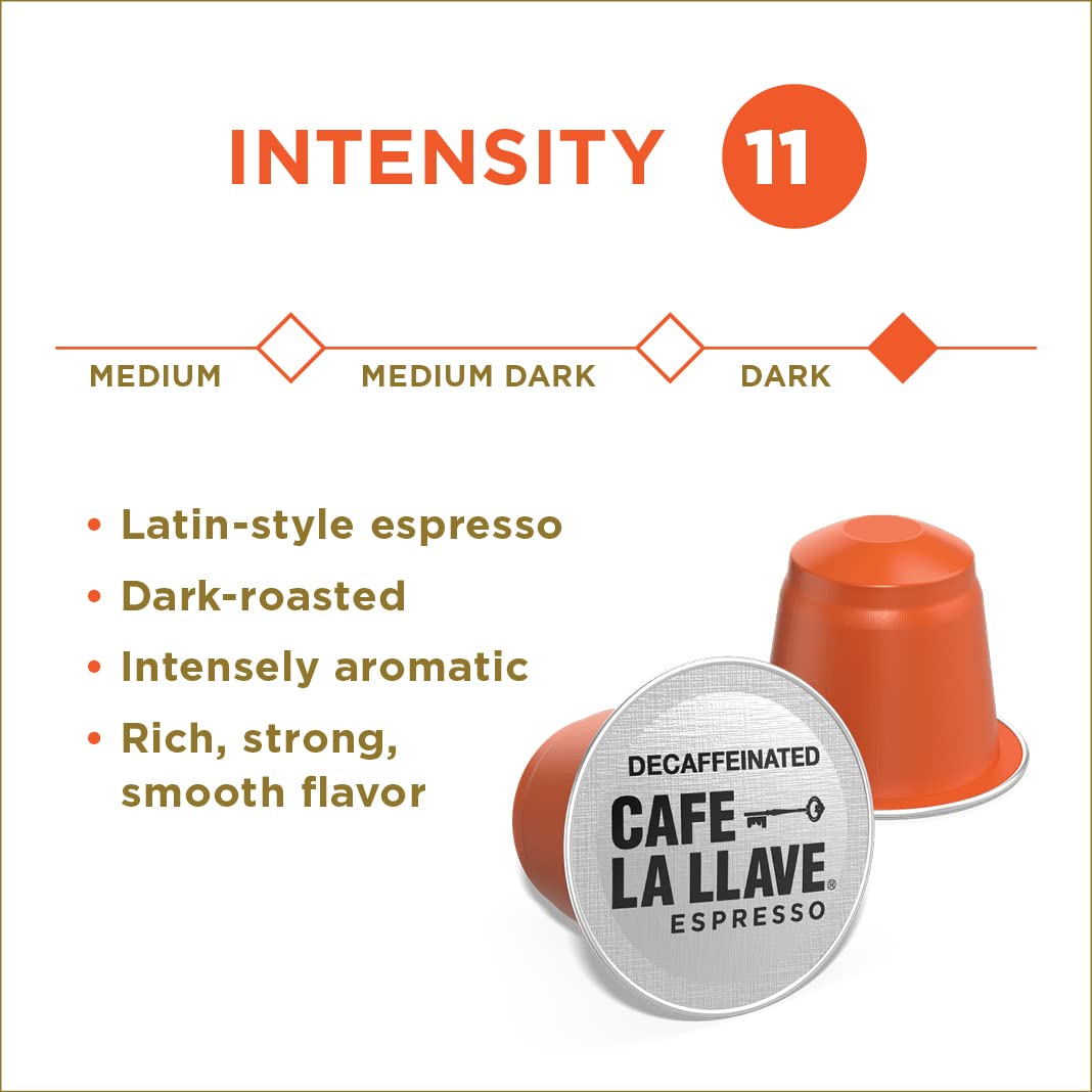 Cafe La Llave Espresso Pods: 40 Recyclable Aluminum Pods, Intensity 11 Dark Roast Latin-Style Coffee, Compatible with Nespresso Original Line Machines - Bold, Rich Flavor