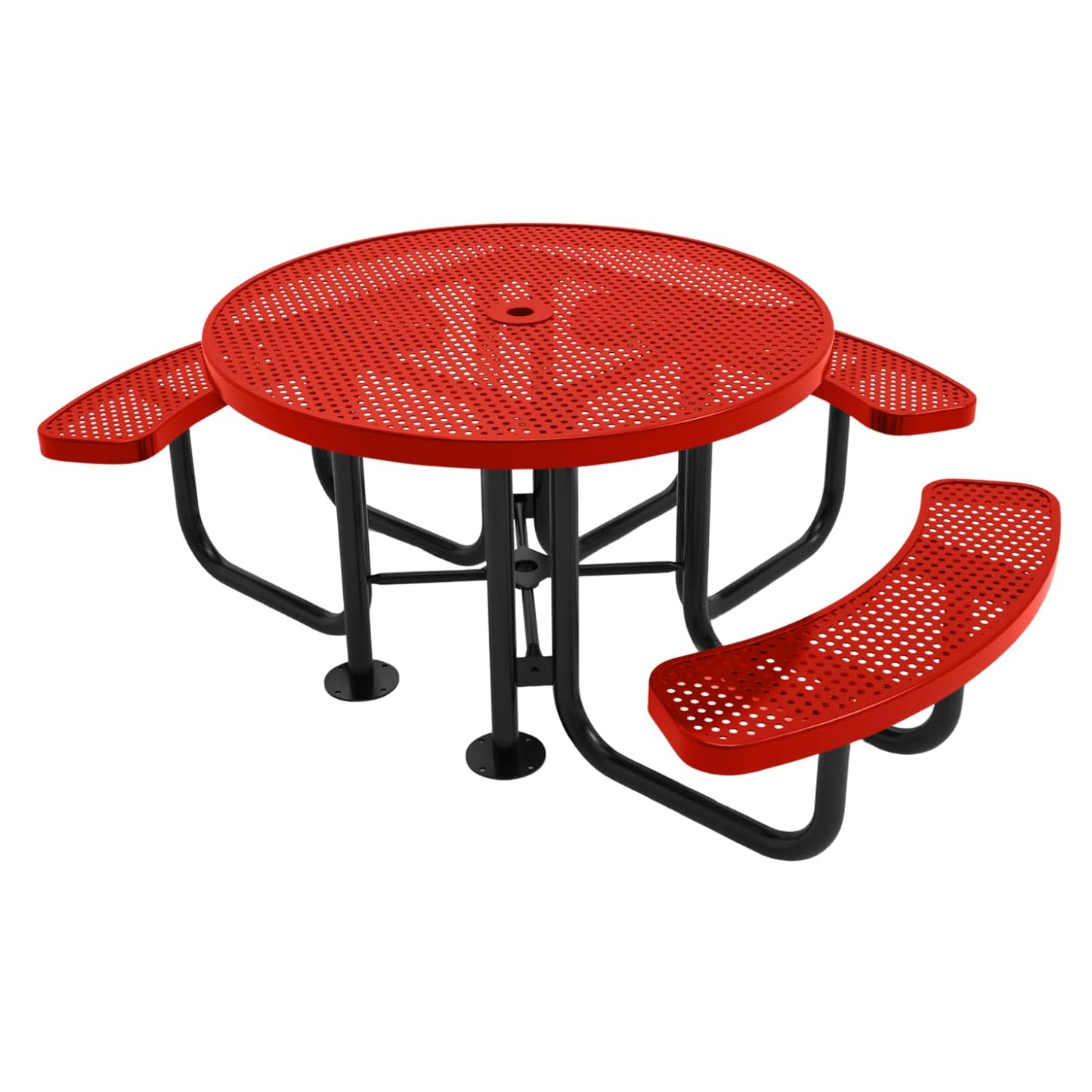 Table de pique-nique d'extérieur portable et robuste avec trou pour parasol, mobilier d'extérieur en métal déployé de qualité commerciale, fabriqué en Amérique (plateau rond de 46 po, bleu clair) 