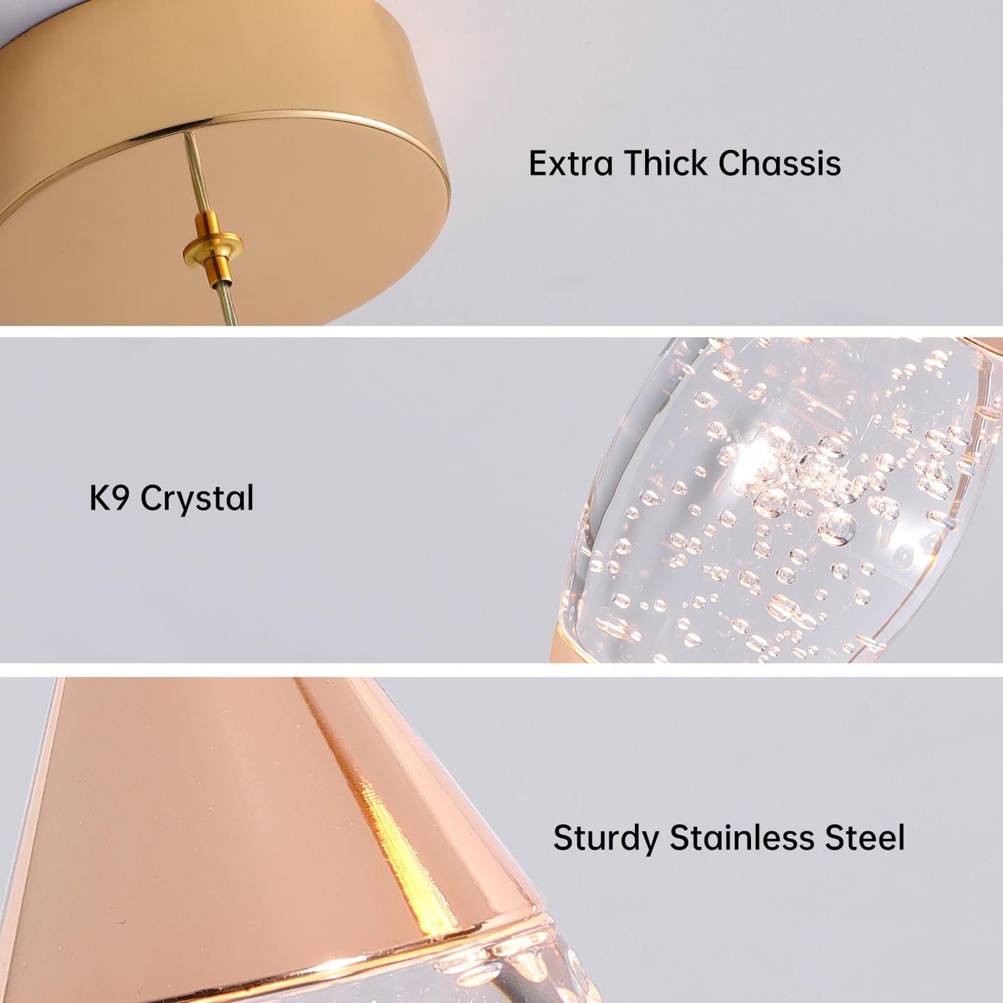 Modern Gold Pendant Light Fixtures, Crystal Pendant Lights with 3-Color, 3 Light Pendant Lights for Kitchen Island, Restaurants, Dining Room, Bedrooms (3 Pack)