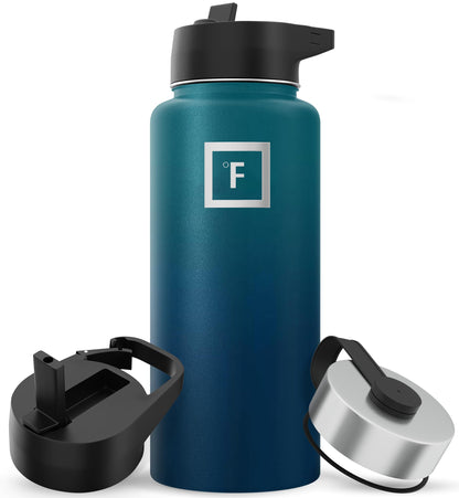 IRON °FLASK 32 oz Stainless Steel Water Bottle – Vacuum Insulated, Leak-Proof, BPA-Free, with 3 Lids (Straw Included)