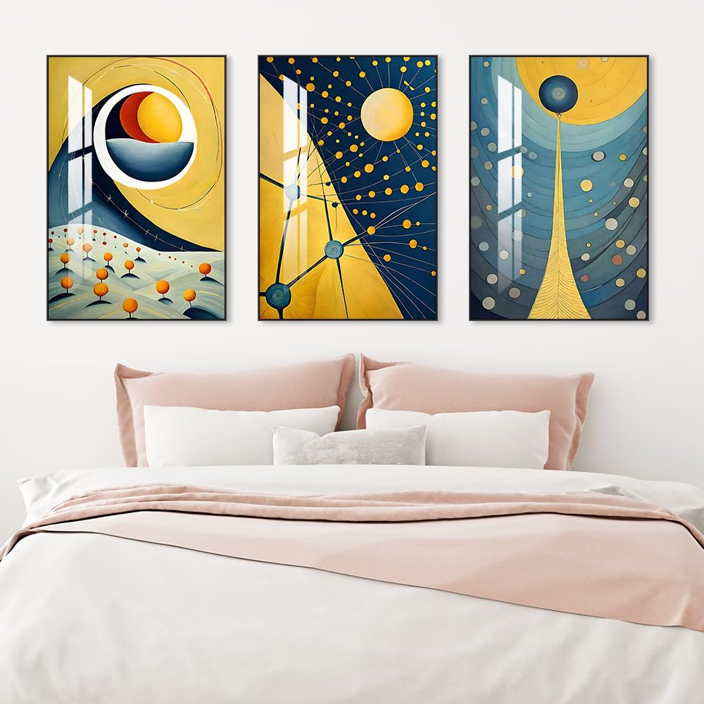 Framed Wall Art Set of 3 Bright Posters & Prints, Modern Abstract Aesthetic Pictures Decor For living room Bedroom Kitchen Office. Wall Art Decor Are Great Gifts Choice (16" X 24" X 3 pieces)