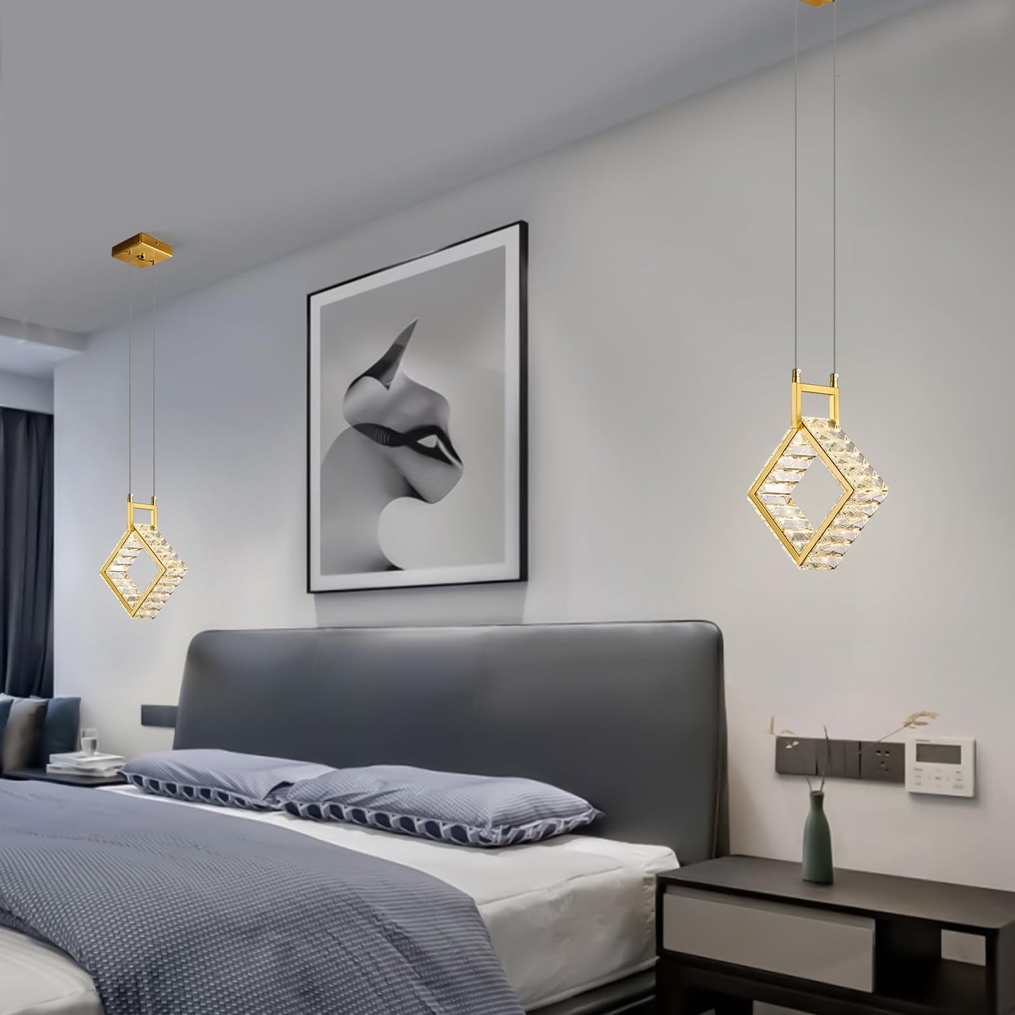 Mini-Leuchte für Kücheninseln, moderne LED-Pendelleuchte aus Kristall, rechteckiger Kronleuchter in Gold für Esszimmer, Wohnzimmer, Küche, Schlafzimmer, Bar (1 Stück) 