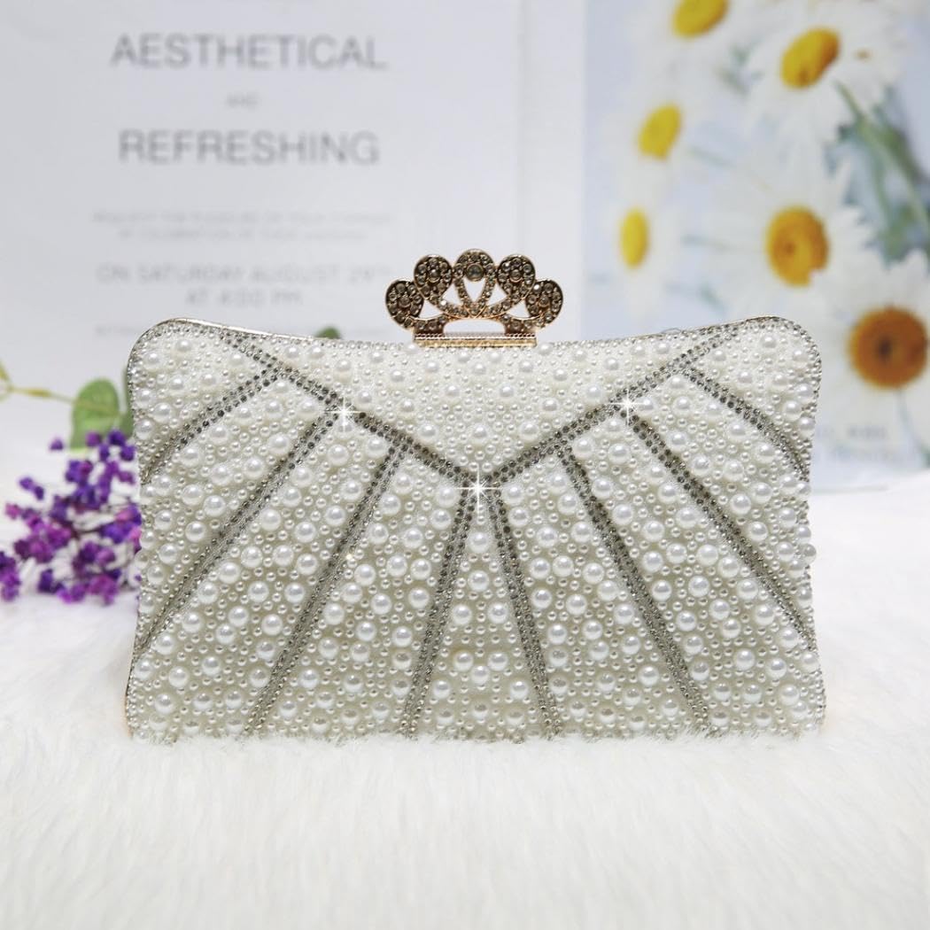 jessie Evening Bags and Clutches, Women's Beaded Evening Handbags Cocktail Prom Bridal Pearl Clutch Purses for Women Wedding