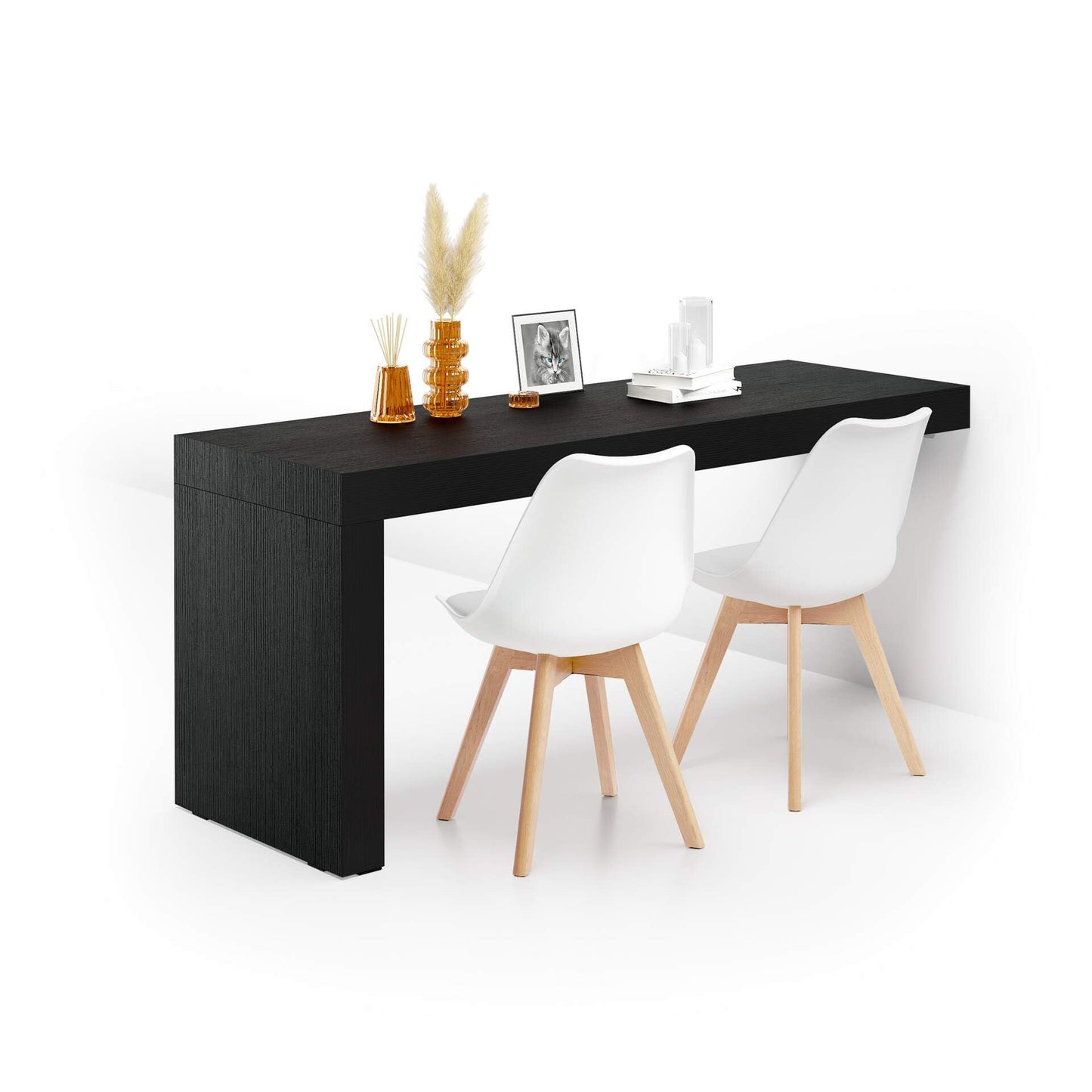 Mobili Fiver, Evolution Desk 70,9 x 23,6 in, Ashwood Black with One Leg, Laminate-Finished, Modern Desk, Writing and Study Desk for Bedroom, Office, Italian Furniture