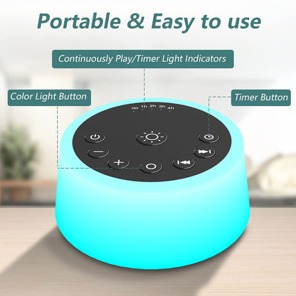 White Noise Machine – 25 Soothing Sounds, Color Night Light, Timers