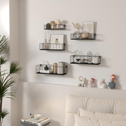 Floating Shelves Wall Mounted Set of 5, Hanging Wall Shelf with Rail for Bathroom, Bedroom, Living Room, Kitchen
