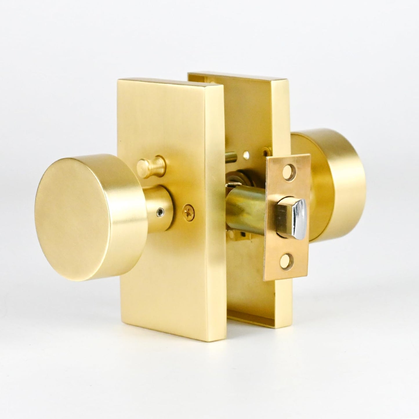 Privacy Door Knob with Reversible Keyless Push Lock, Modern Rectangular Long Plate Interior Door Lock