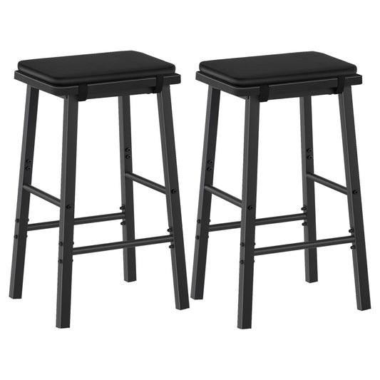 Bar Stools, Set of 2 Bar Chairs, Counter Height Stools, Upholstered Breakfast Bar Stools, for Dining Room, Kitchen Island, Tavern, Black BY02L2BK