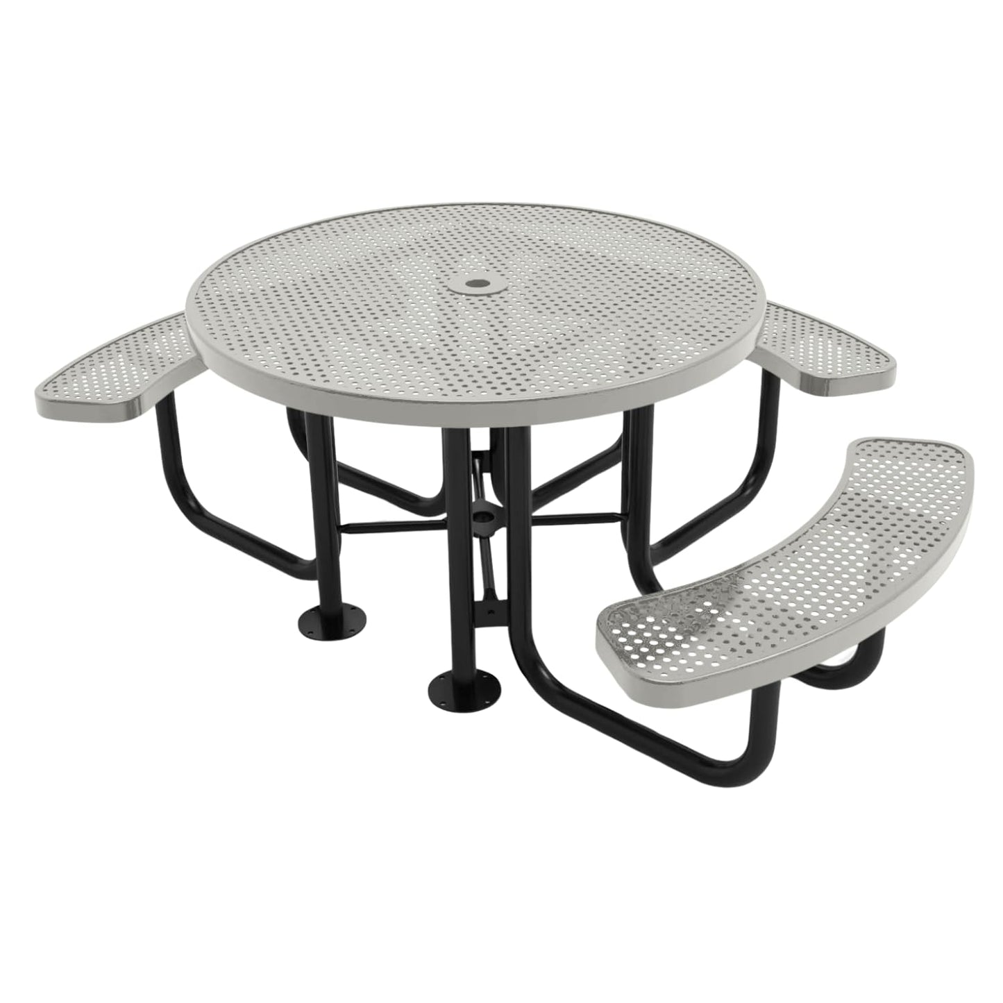 Table de pique-nique d'extérieur portable et robuste avec trou pour parasol, mobilier d'extérieur en métal déployé de qualité commerciale, fabriqué en Amérique (plateau rond de 46 po, bleu clair) 