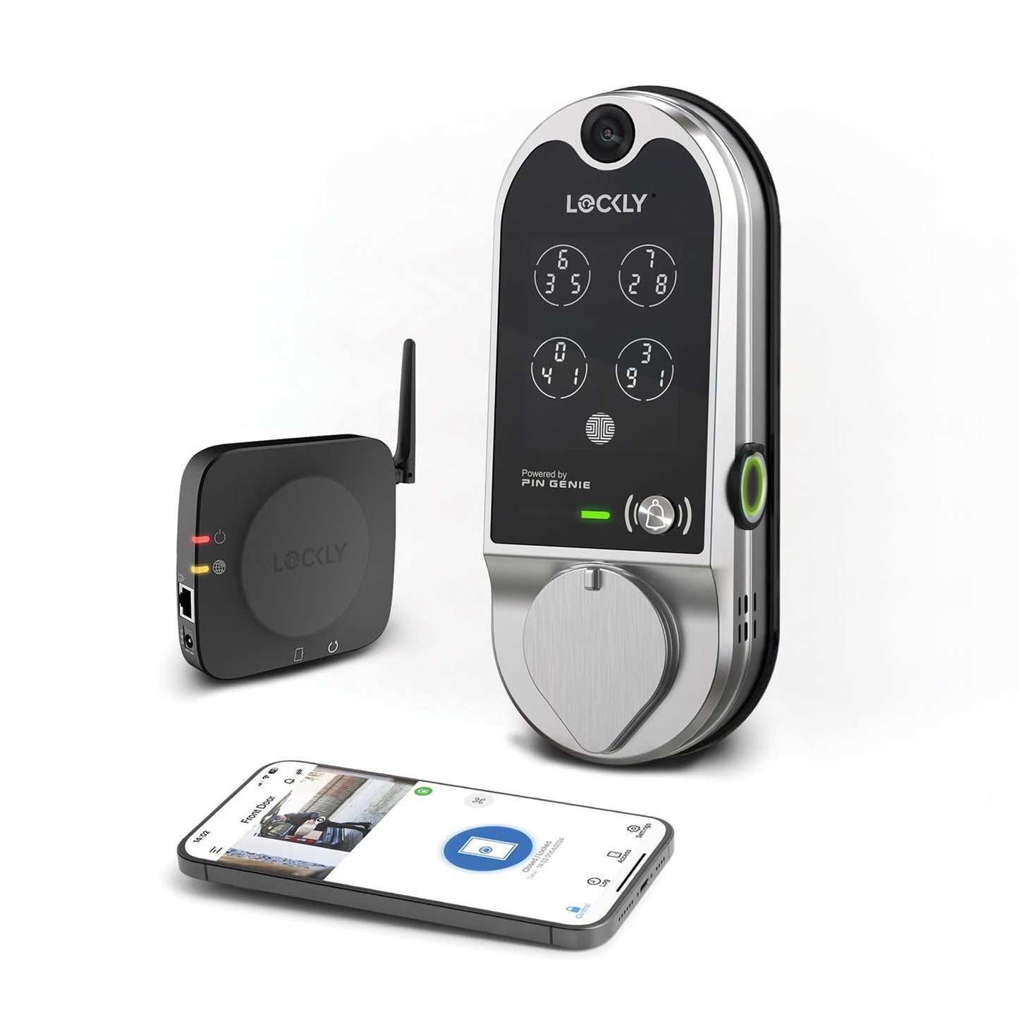 Lockly Vision Smart Lock, HD-Video-Türklingel, Smart-Schlösser für die Haustür, Türschloss mit Fingerabdruck, Touchscreen-Tastatur, App-Steuerung, keine monatliche Gebühr, automatische Sperre – Satin-Nickel 