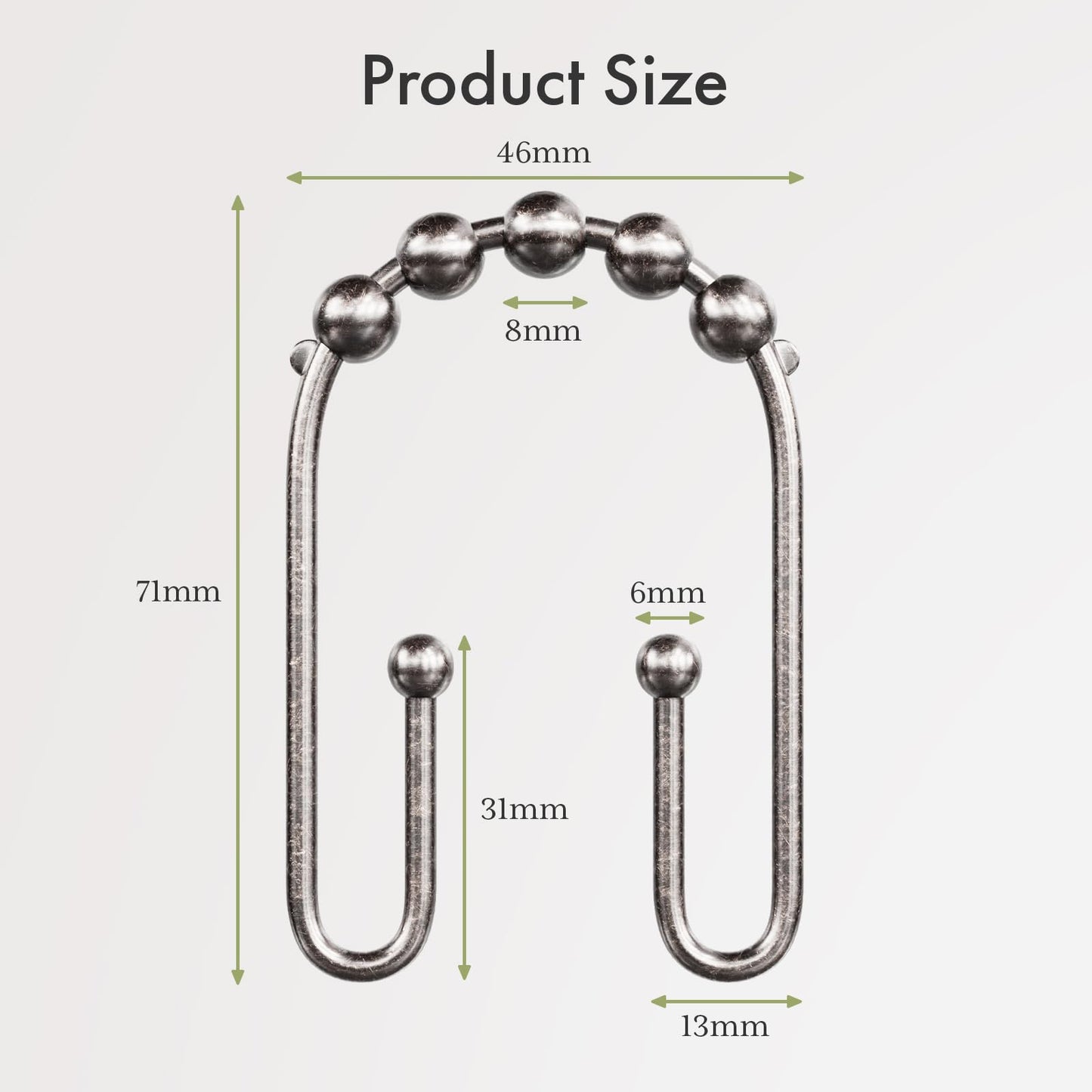 AmazerBath Shower Curtain Hooks, Metal Shower Curtain Rings Rust Proof, Double Sided Shower Curtain Hooks for Shower Curtain Liner Smooth Brushed Nickel Shower Hook Rings for Bathroom, Set of 12