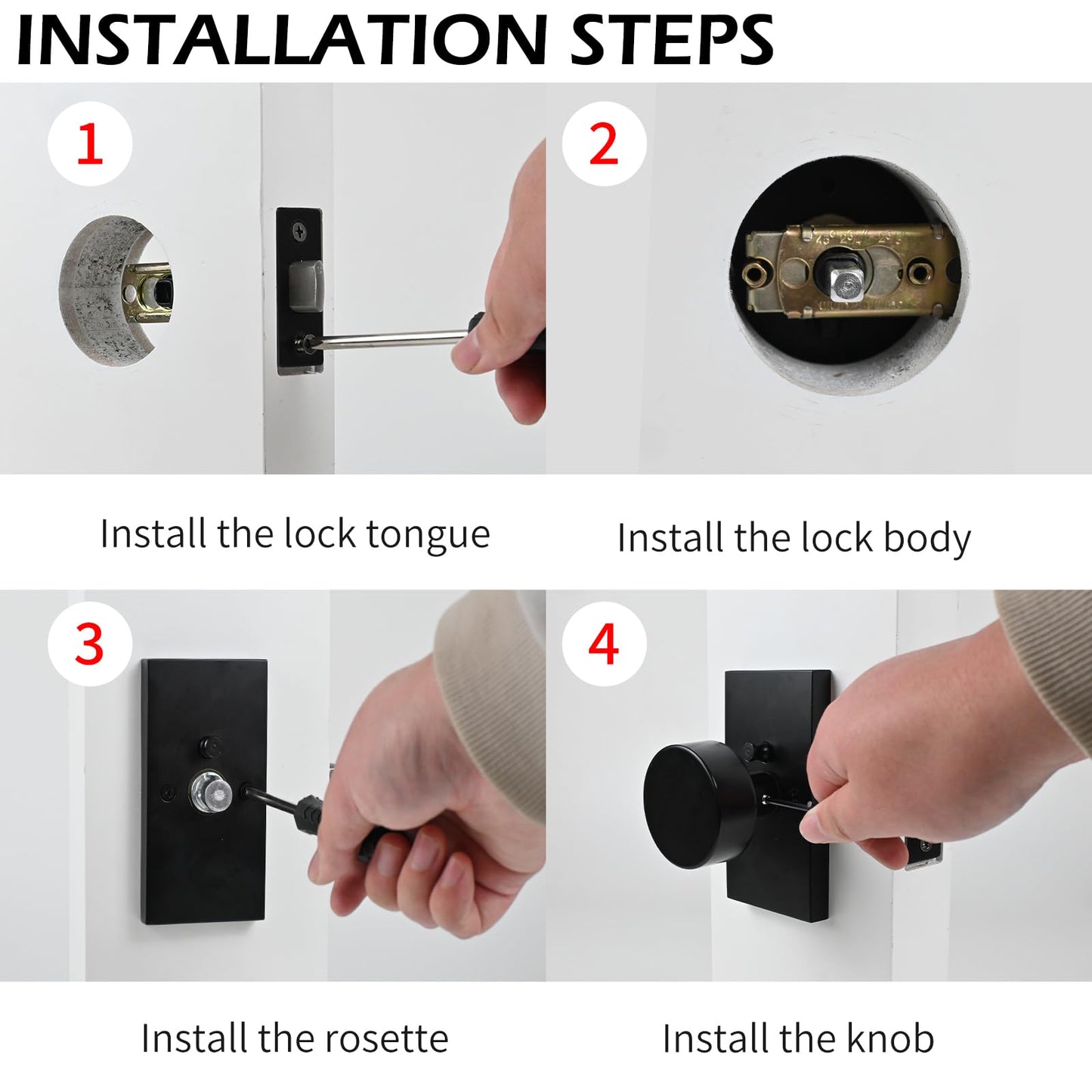 Privacy Door Knob with Reversible Keyless Push Lock, Modern Rectangular Long Plate Interior Door Lock