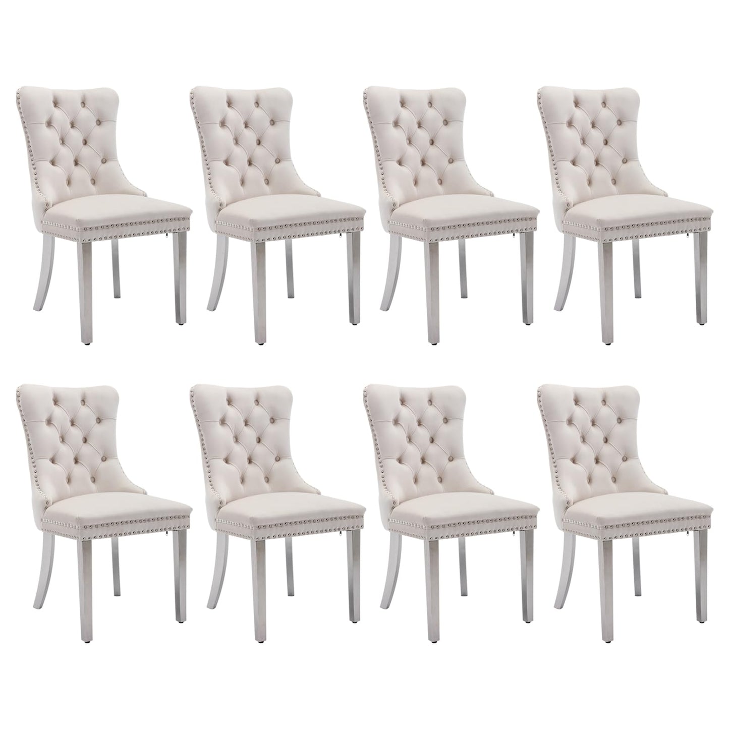 SoarFlash Leather Dining Chairs Set of 8, Tall Back Side Chair, Modern Upholstered Side Chair with Button Back Ring, Solid Wood Legs (Black&Grey)