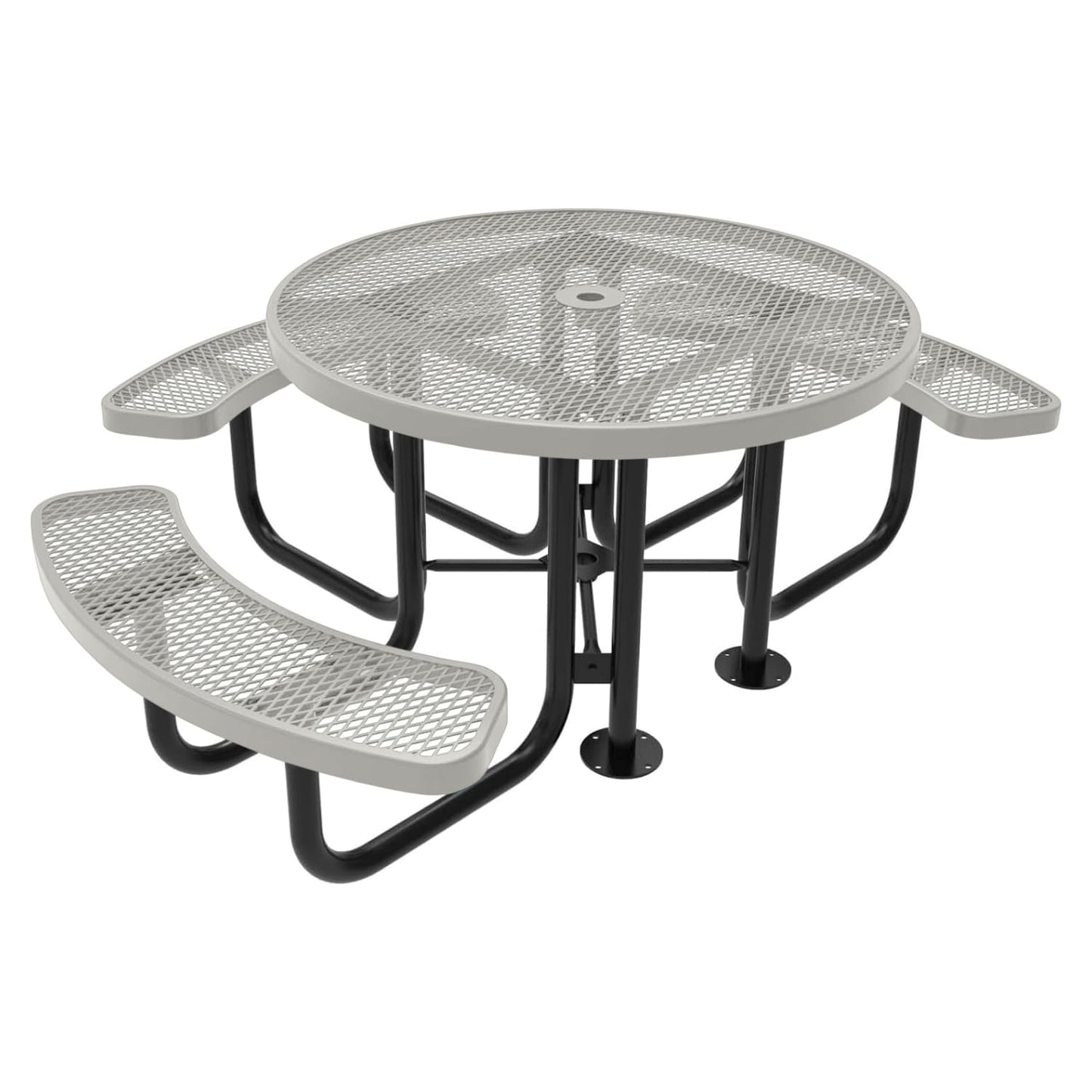 Table de pique-nique d'extérieur portable et robuste avec trou pour parasol, mobilier d'extérieur en métal déployé de qualité commerciale, fabriqué en Amérique (plateau rond de 46 po, bleu clair) 