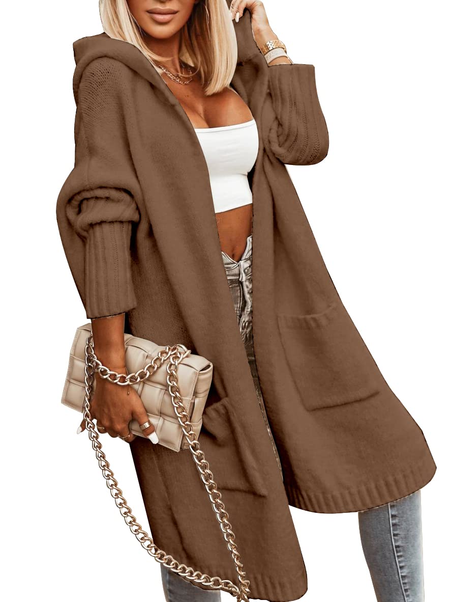 Aoysky Womens Long Cardigans Cable Knitted Open Front Oversized Hooded Outerwear Sweater Coat