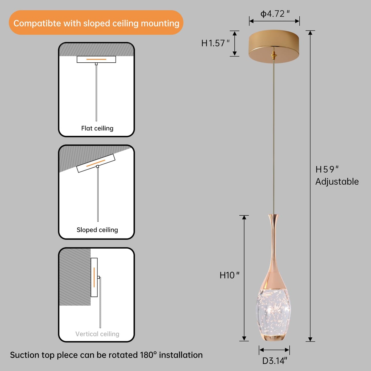 Modern Gold Pendant Light Fixtures, Crystal Pendant Lights with 3-Color, 3 Light Pendant Lights for Kitchen Island, Restaurants, Dining Room, Bedrooms (3 Pack)