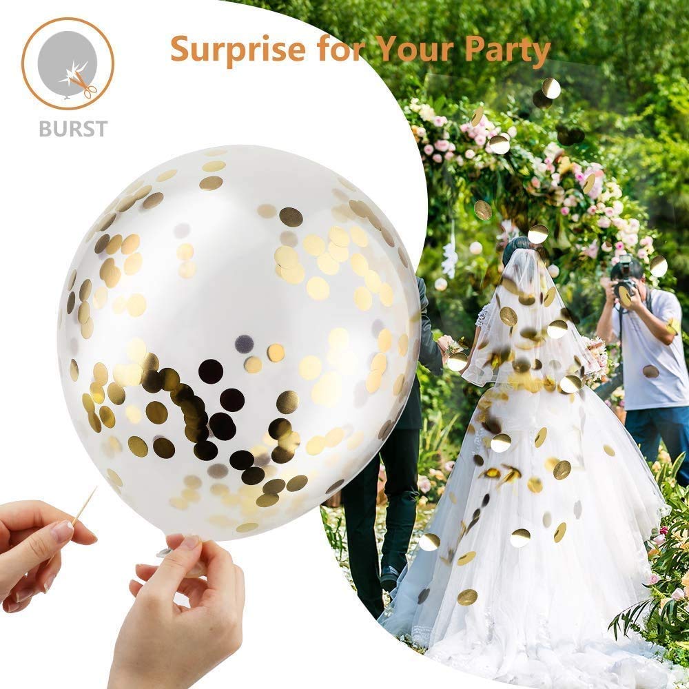 White and Gold Balloons 12 inch, 60pcs Gold and White Party Balloons with Gold Confetti Balloons for Wedding Baby Shower Birthday Bridal Shower Baptism Party Decoration