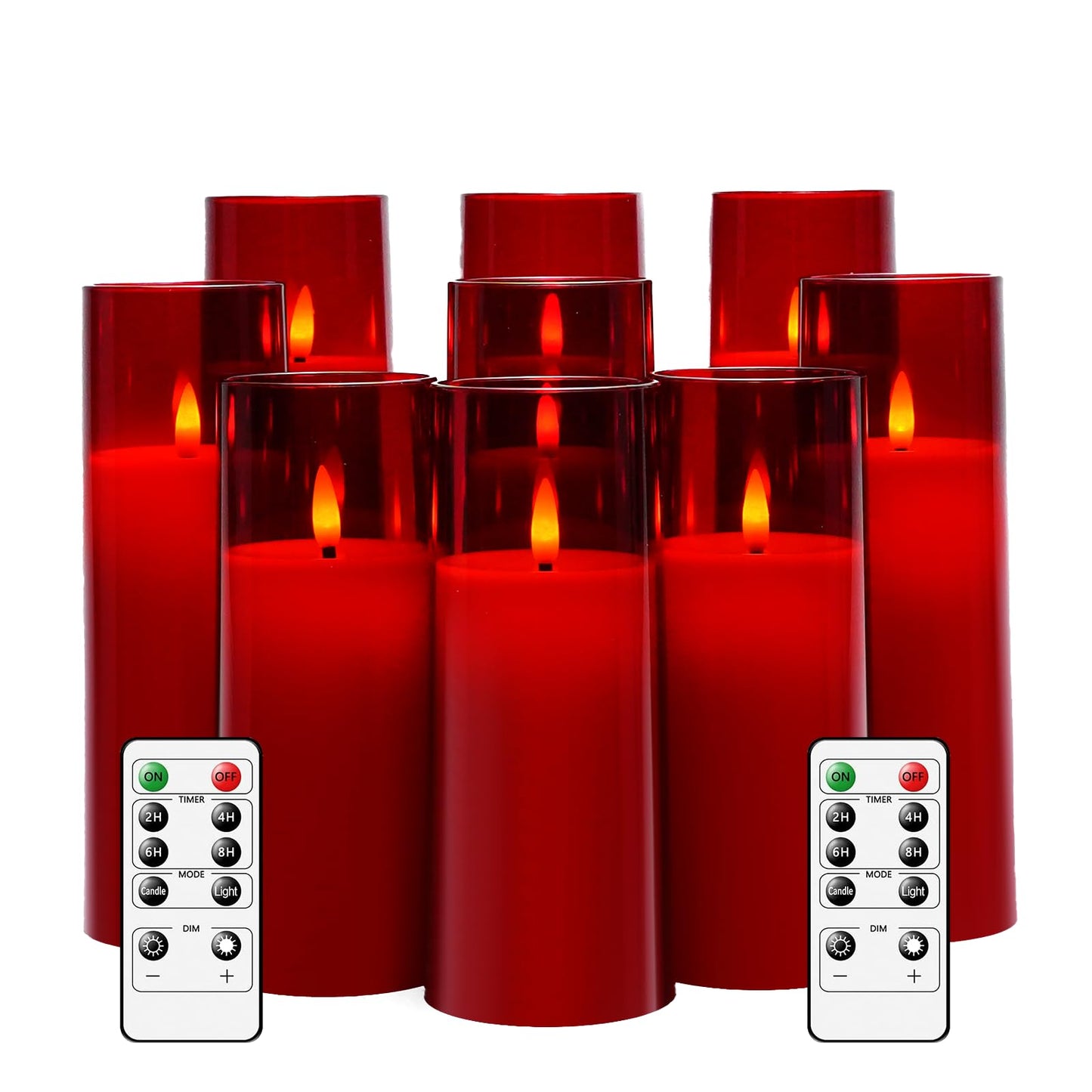 Flickering Flameless Candles Battery Operated with Remote and 2/4/6/8 H Timer Plexiglass Led Pillar Candles Pack of 9 (D2.3"xH 5"6"7")with Realistic Moving Wick Candles for Home Decor(White)