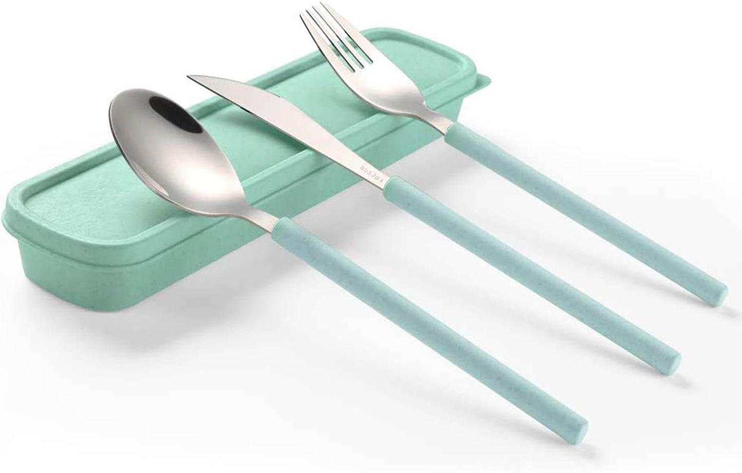 Portable Travel Utensils Set, 18/8 Stainless Steel 3 PCS Cutlery Set Including Knife Fork and Spoon, Reusable Travel Silverware Set with Case for Lunch Box Camping School Office
