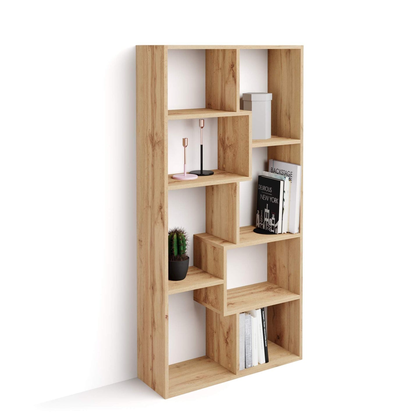 Mobili Fiver, Iacopo XS Bücherregal (63,31 x 31,5 Zoll), rustikale Eiche, Aufbewahrungsbücherregal, modernes Bücherregal für Wohnzimmer, Büro, italienische Möbel 