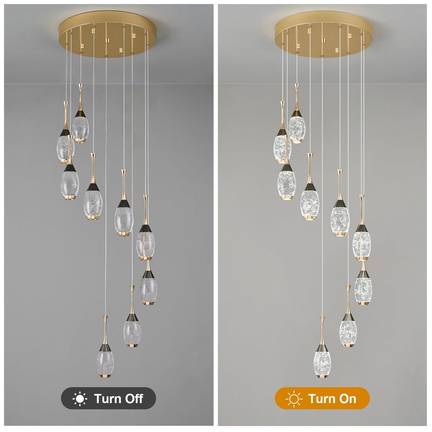 Modern Black Gold Pendant Light Dimmable LED Ceiling Light Fixtures Mini Teardrop Crystal Pendant Lighting for Kitchen Island Bedroom Hallway Entryway (3-Pack)